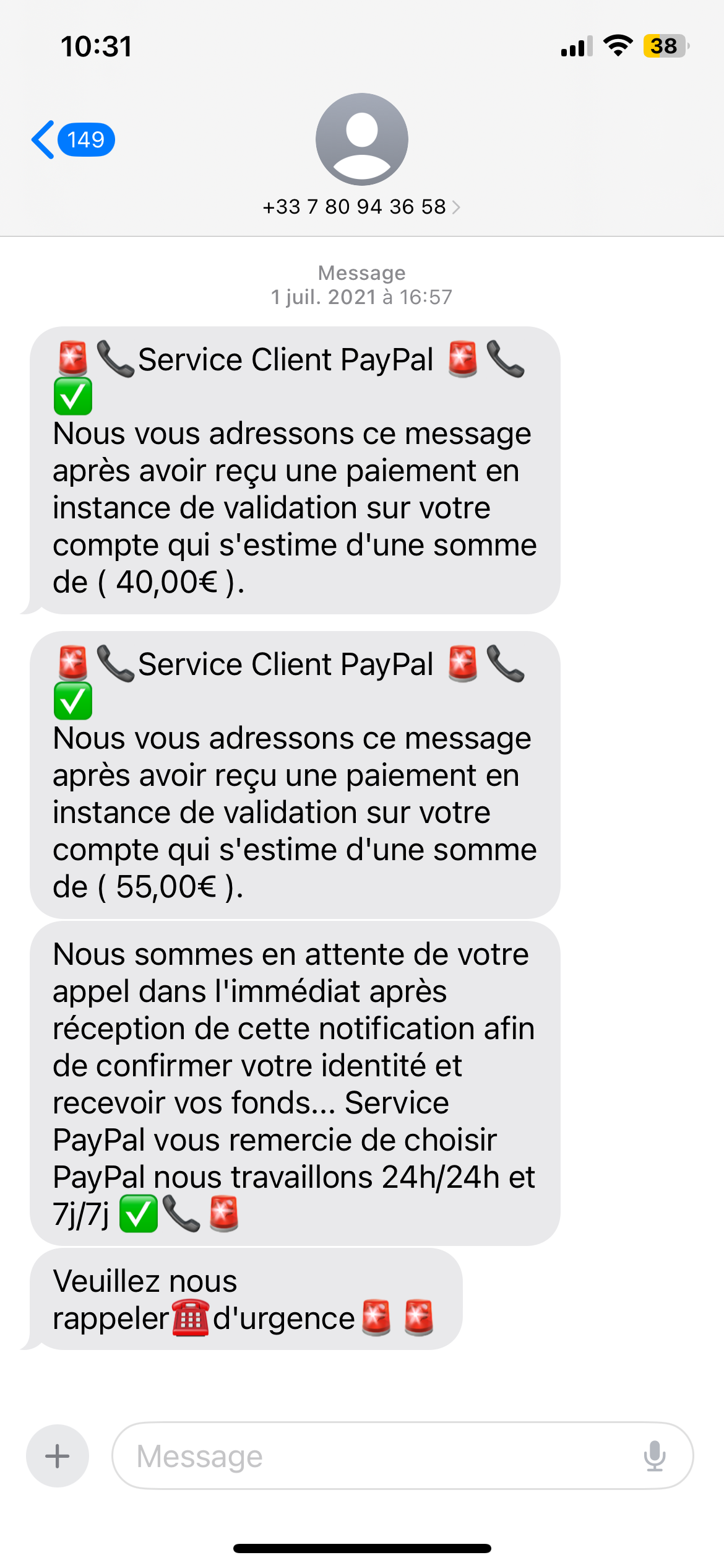 Voici un exemple d'arnaque de phishing de type smishing, précédent un nouveau mode opératoire au faux support technique par téléphone